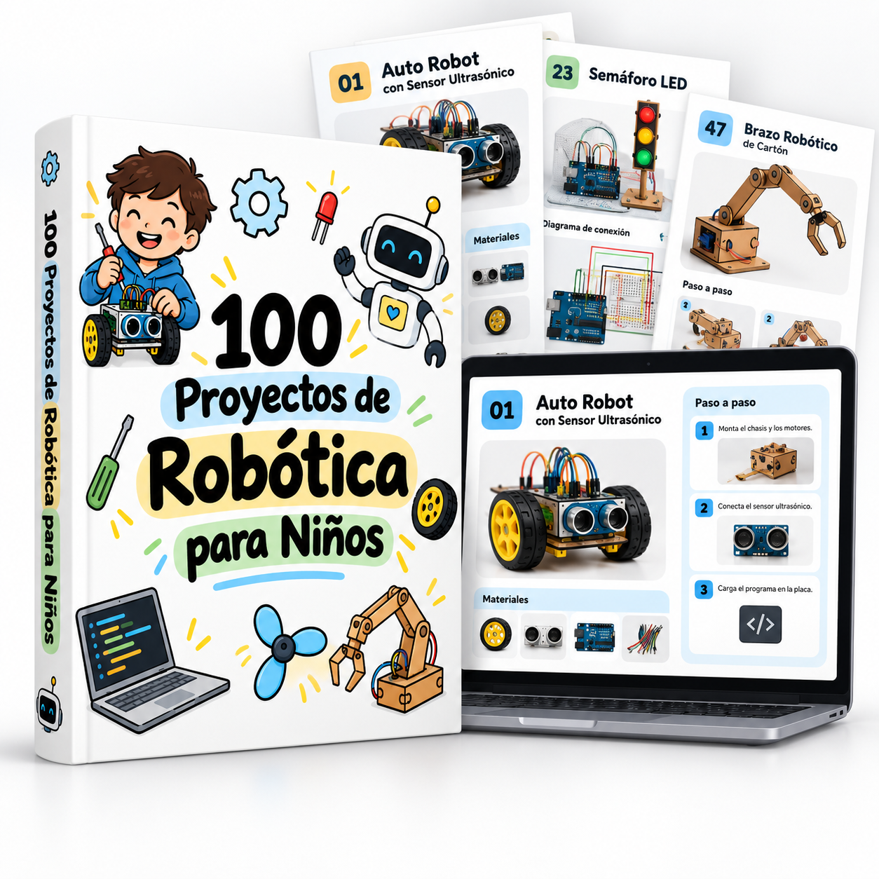 Biblioteca digital de proyectos de robótica: robot caminante, coche eléctrico, brazo robótico, grúa y circuitos paso a paso